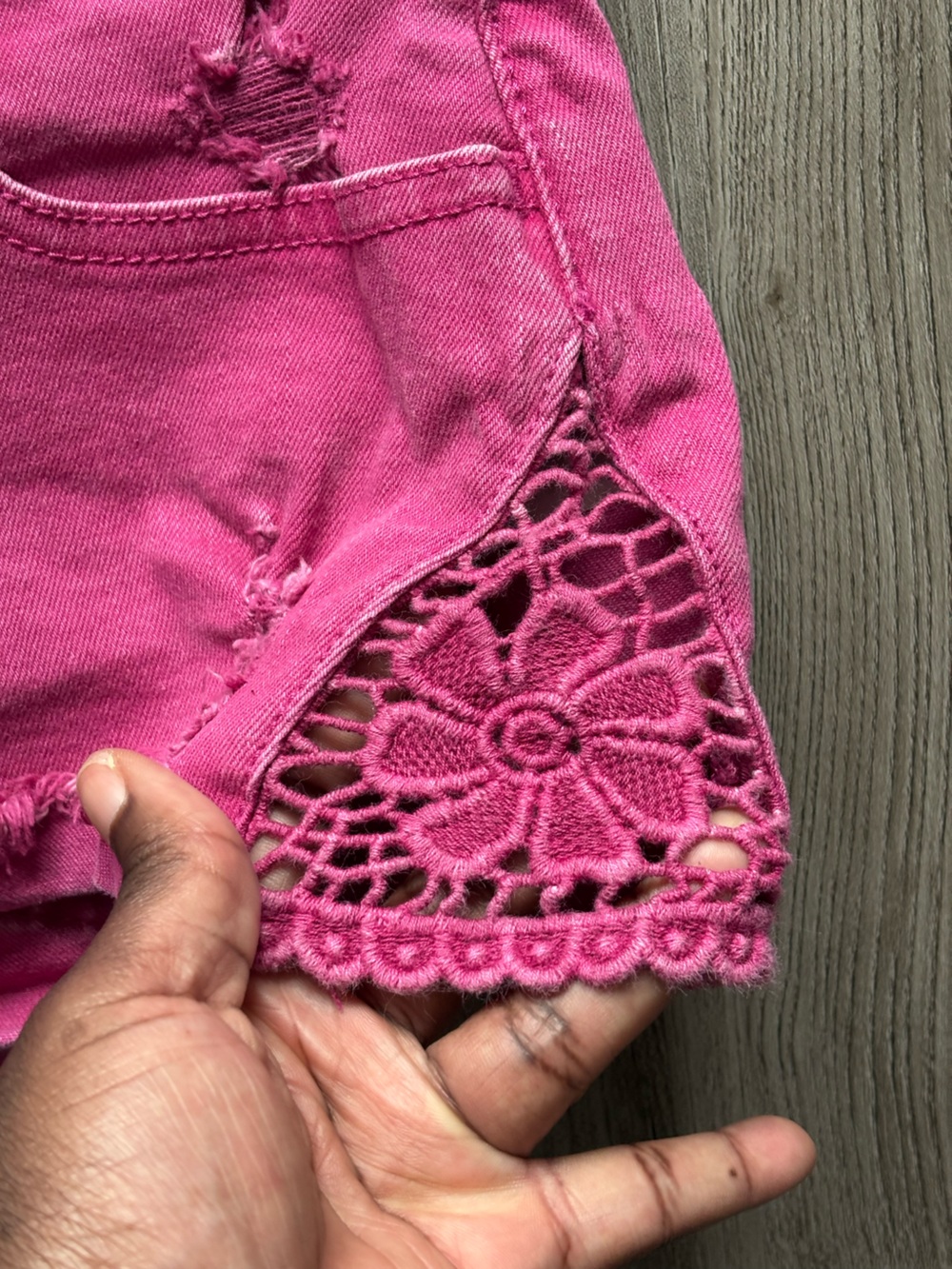 Hollister Hot Pink Denim Shorties with Crochet Hem - Picture 3 of 4